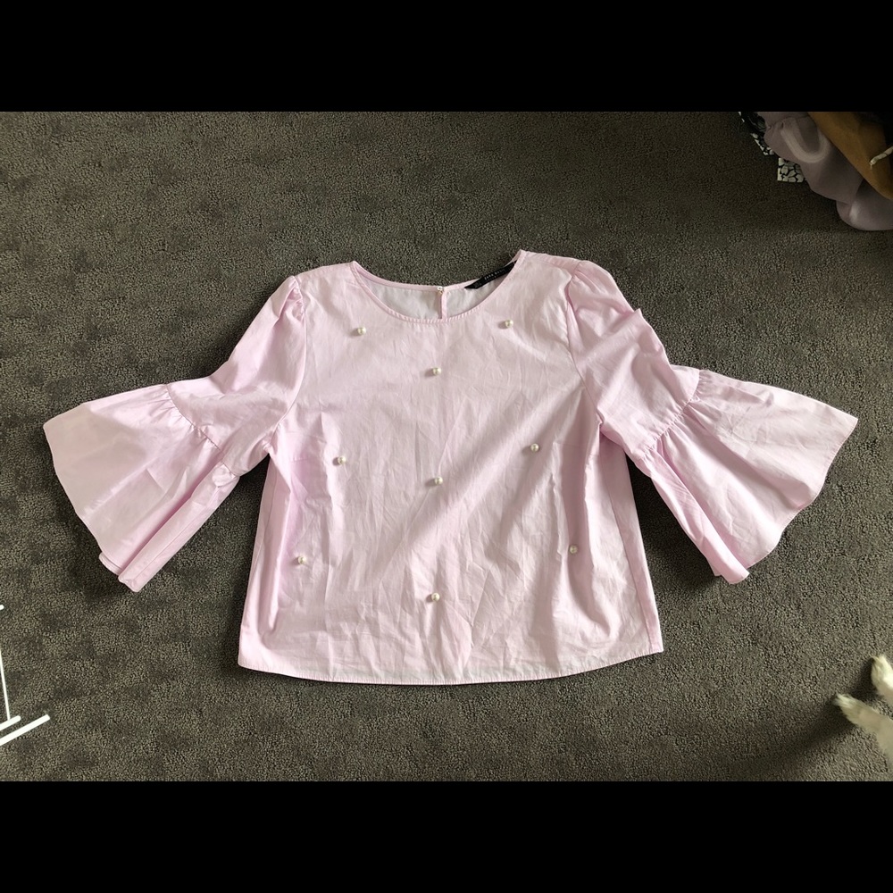 Pink Zara 3/4 length blouse with pearls